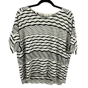 Chicos White Black Striped Short Sleeve Rayon Blend Top Small